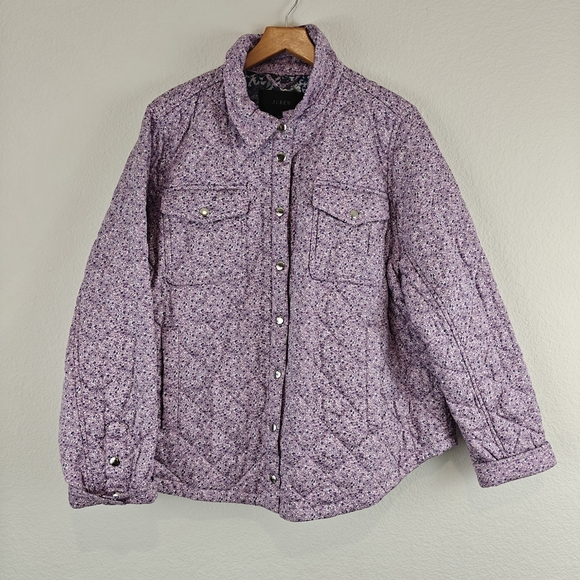 J. Crew Quilted Cotton shirt-jacket in mixed floral Lavender 2XL women's - Picture 6 of 16